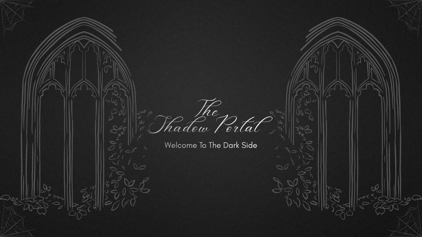 Gothic-style arches with decorative elements on a dark background, featuring text 'The Shadow Portal'.